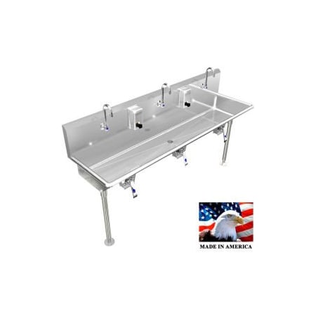 Best Sheet Metal. BSM Inc. Stainless Steel Sink, 3 Station w/Knee Valve Operated, Straight Legs 72"L X 20"W X 8"D 032K72208L